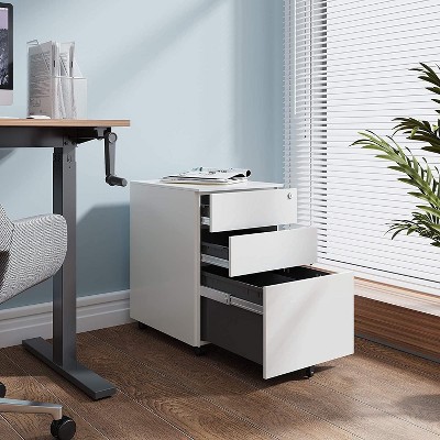 Locking File Cabinet, 3 Drawer Rolling Pedestal Under Desk Office, Fully Assembled Except Casters