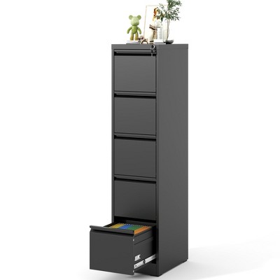 Munora - 5-Drawer Vertical File Cabinet with Lock - Heavy Duty for Letters/Legal/A4 Files - Black