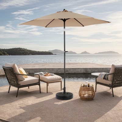 DOMETOUR 9FT Patio Umbrella with Tilt and Crank, 6 Ribs, Khaki (Base Not Included)