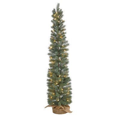 4ft. Green Pine Artificial Christmas Tree with 70 Warm White Lights in Burlap Base – Petite Rustic Holiday X-Mas Accent