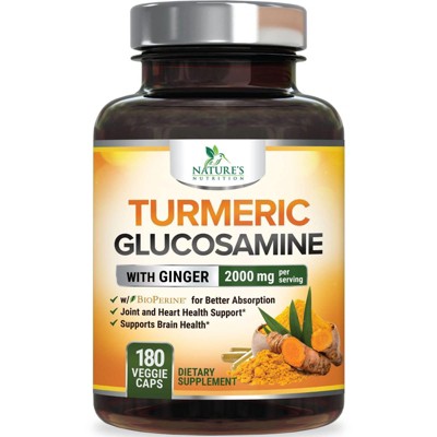 Turmeric Curcumin Supplement 2000mg Glucosamine Chondroitin, Ginger, 95% Curcuminoids, BioPerine Black Pepper - 180 Capsules By Nature's Nutrition