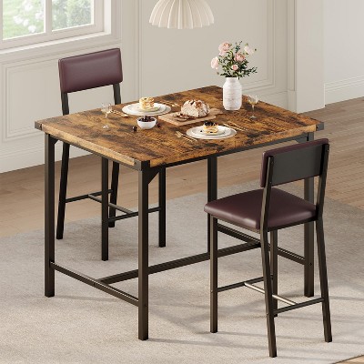 Dining Table Set for 2 w/Counter Height Table & 2 Upholstered Bar Stools, 3-Piece Kitchen Table Set
