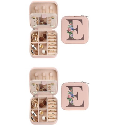 Unique Bargains Portable PU Leather Storage Display Holder Jewelry Box with Mirror Pink 3.9x3.9x2inch 2 Pcs