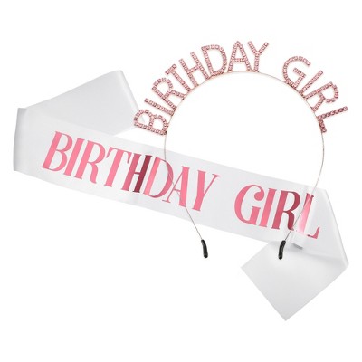 Unique Bargains Birthday Letter Sash Headband Rose Gold Tone Pink