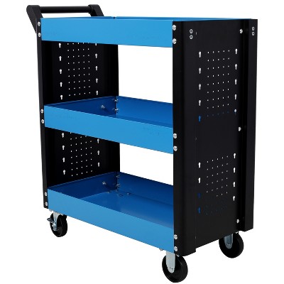 Racxily 3 Tier Rolling Tool Cart on Wheels, Heavy Duty Utility Tool Cart with Pegboard for Repair Shop, Garage, Warehouse