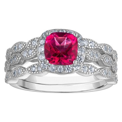Designs By Gioelli Sterling Silver Pink Topaz, Created White Sapphire Ring