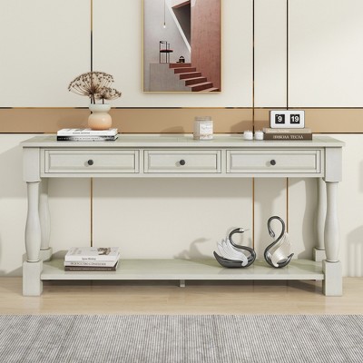 YOOCOZZ Solid Wood 63" Long Mediterranean Style Console Table with Shelf and Drawers