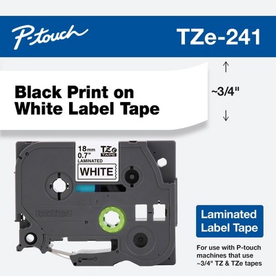 Brother P-touch TZe241 Label Tape: 18mm Black on White, Standard Adhesive, Laminated, SKU TZe241, 90-Day Warranty