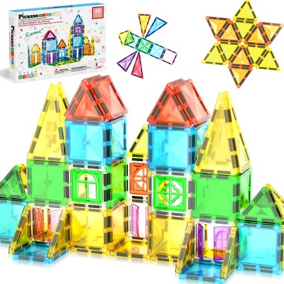 PICASSO-TILES Magnetic Tiles For Kids, Travel Size 48PCS Construction STEM Building Blocks Educational Toy