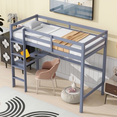 NicBex Non-Toxic Rubberwood Twin Size High Loft Bed for Kids&Teens,Space-Saving Loft Bed Platform with Desk,Guardrails & Ladder,200lbs Max