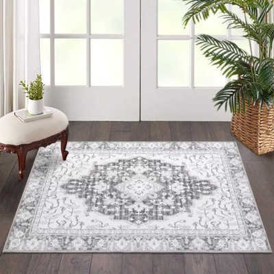 Washable Area Rug Thin Vintage Print Rug, Foldable Indoor Carpet for Living Room, Bedroom