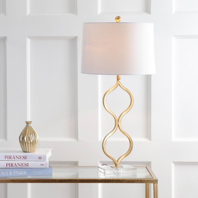 31.5" Metal/Crystal Levi Table Lamp with White Linen Shade, No Assembly, Includes LED Bulb - JONATHAN Y