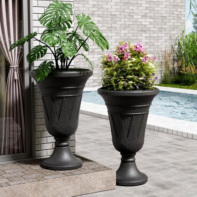SEVOBAL 15.7" Planters Flower Pot 2-Pack Flower Pots with Award-Winning Design Indoor Outdoor Plants Green Plant Patio, Black, 15.76"*15.76"*23.64"