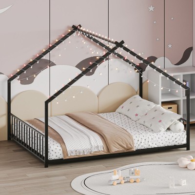 NicBex Twin/Full Size Bed Frame,Roof-shaped Iron Frame Bed with LED Light Strips,Platform Bed for Adults,Kids,Teens,No Box Spring Needed