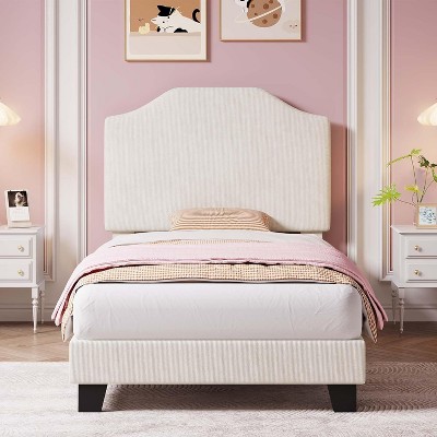 TackView Twin Bed Frames,Twin Bed Frame with Upholstered Headboard, Bed Frame Twin Corduroy Mattress Foundation