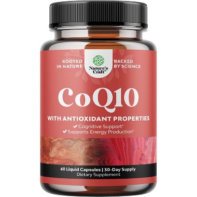 CoQ10 200mg per Serving Liquid Capsules Supplement, High Absorption Coenzyme Q10, Heart Health Fertility &Immune System Support, Nature's Craft, 60ct
