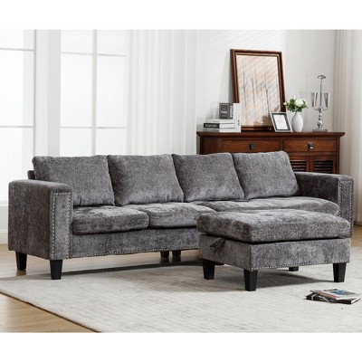 104.5'' 5-Seat Chenille Modular Sectional Sofa with Storage Ottoman, L-Shaped Sectional Sofas with Reversible Chaise, Riveted Design, Easy Assembly