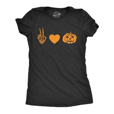 Womens Peace Love Jack O Lantern T Shirt Funny Halloween Party Graphic Novelty Tee - Crazy Dog Women's T Shirt For Halloween Season