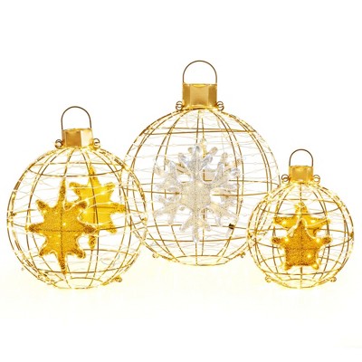 Costway 3 PCS Pre-Lit Lantern Balls with 732 Bright LED Lights Zip Ties & Ground Stakes