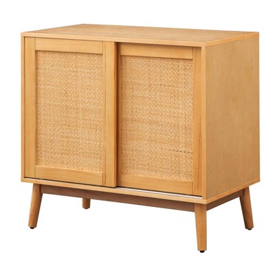 Rosen Rattan Sliding Door Buffet Natural - Buylateral: Mid-Century Modern Sideboard, Adjustable Shelves