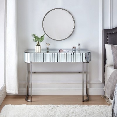 Vanity Table Modern with Drawers and Tempered Glass Top for Bedroom 39.4in Wide-3irtyhousy