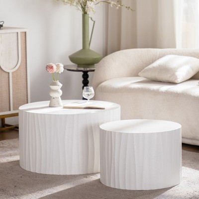 GDFStudio Colbourne 2 Piece Modern Round Wood Coffee Table Set