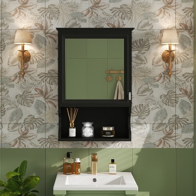 20" Wall Mounted Bathroom Storage Cabinet with Mirror, Modern Medicine Cabinet with Adjustable Shelves