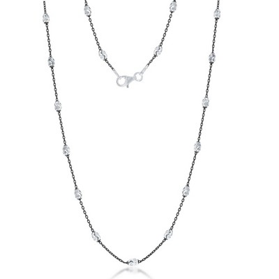 Links of Italy Sterling Silver Diamond Cut Oval Moon Bead Chain - Black Rhodium - Available Sizes: 16  , 18  , 20  , 24  , 30  , 36  Inches