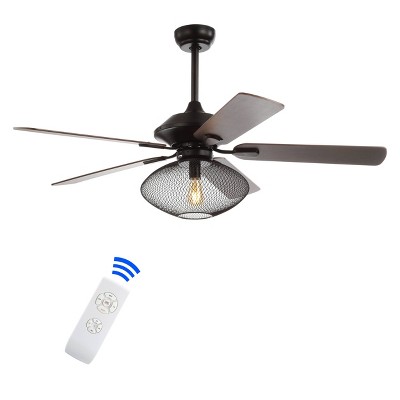 52" LED Mid Century Ceiling Fan with Remote Oil Rubbed Bronze - JONATHAN Y: 5-Blade, Wood Composite, UL Listed, Remote Included