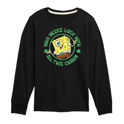 Boys' - SpongeBob Squarepants - Who Needs Luck With This Charm Long Sleeve Graphic T-Shirt