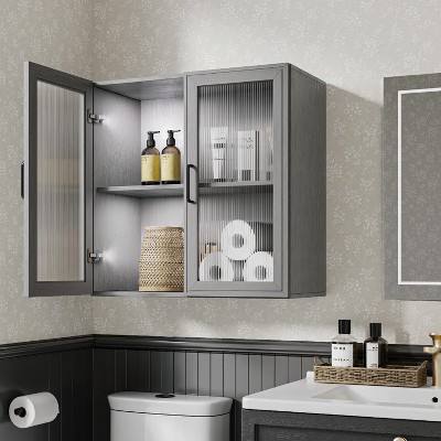 24Inch W Kitchen Wall Cabinets with 4 Acrylic Glass Doors for Kitchen, Laundry,or Bathroom(Grey)