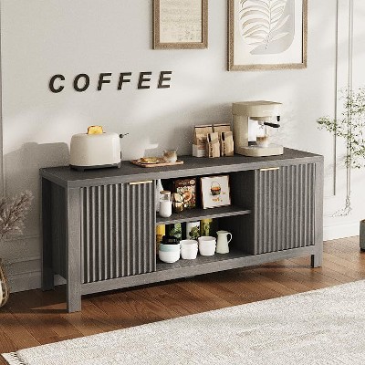 COUCHETA 65"  Fluted Stand for TV - Modern Entertainment Center with 2 Cabinets & Open Shelves, Console Table