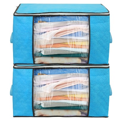 NewHome"2Pcs 90L Large Foldable Storage Bags with Clear Window & Dual Zipper for Clothes & Bedding"NavyBlue