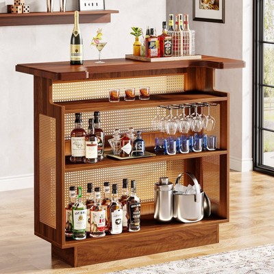 LITTLE TREE 4 Tier Rattan Home Bar Unit Brown