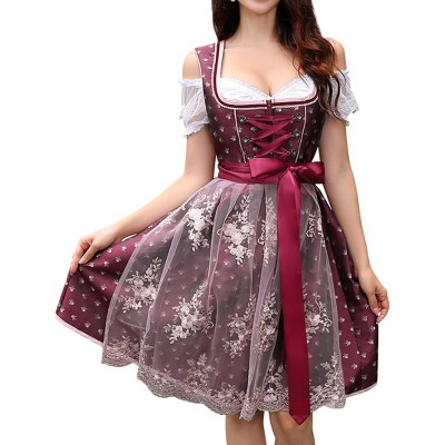 Clearlove Women's Floral Jacquard Lace Apron Two Piece Set Mini Dress Detachable Apron Vintage Cottagecore Inspired Outfit