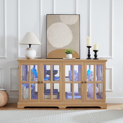 SAINTCY 4-Door LED Antique Curio Cabinet with Glass Doors