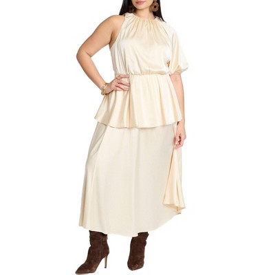 ELOQUII One Sleeve Satin Maxi Dress