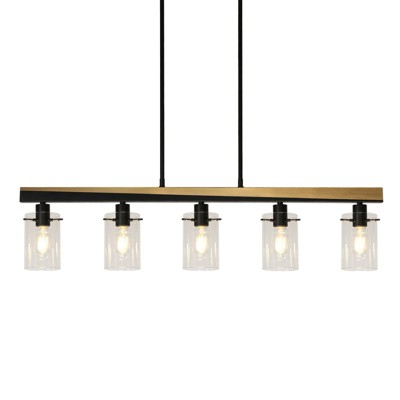 LNC Fagerlund 5-Lights  39.3" Modern Linear Oversized Kitchen Island Pendant Lights, Gold and Black with Clear Glass
