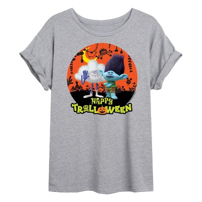 Women's - Trolls - Happy Trolloween Branch and Cloud Guy Oversized Graphic T-Shirt