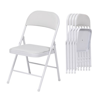 SUGIFT 4 Pack Folding Chairs with Padded Seats, Metal Frame with Pu Leather Seat & Back, White