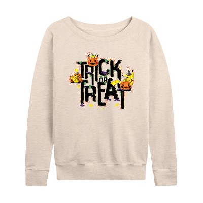 Women's - Pokémon - Trick Or Treat Lightweight French Terry Wide Neck Long Sleeve Graphic Shirt