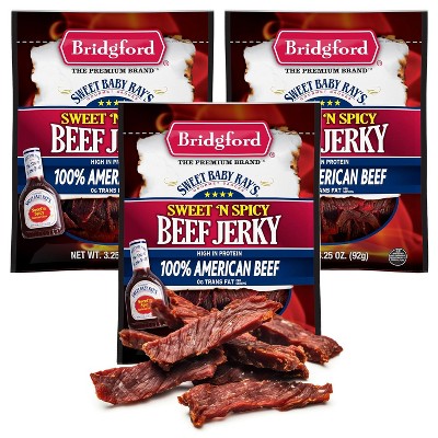 Bridgford Sweet Baby Ray’s Beef Jerky Sweet N Spicy 3.25 oz - Ready-to-Eat High Protein Sweetened Spicy Beef Jerky for On-the-Go Snacking