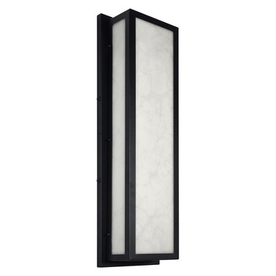 DORESshop 25 in. 30-Watt Black Outdoor Rectangle Hardwired Integrated LED Lantern Wall Sconce with Resin Shade 3000K Waterproof