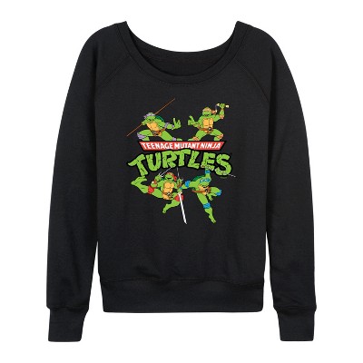 Women's - Teenage Mutant Ninja Turtles - Donnie, Mikey, Raph, and Leo Logo Lightweight French Terry Wide Neck Long Sleeve Graphic Shirt