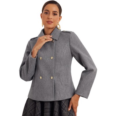 Allegra K Women's Overcoat Woolen Blend Classic Collar Double Breasted Pea Coat