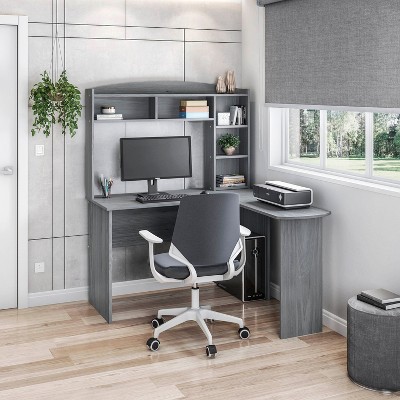 NicBex L-Shape Writing Desk Modern Versatile Computer Desk with Metal Legs and Sliding Barn Door for Living Room, Office