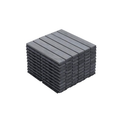 10 PCS Interlocking Deck Tiles Striped Pattern, 12" x 12" Square Acacia Hardwood Outdoor Flooring