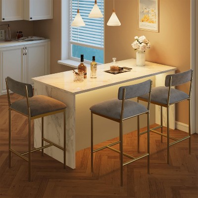 Bar Stools Set of 2/4, Kitchen Bar Stools with Footrest, PU Upholstered Counter Height Barstools, Bar Chairs with Back for Kitchen Island