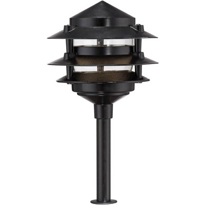 John Timberland Three-Tier Pagoda 11" High Modern Outdoor Landscape Path Light Porch House Exterior Outside LED Bulb Weatherproof Black Aluminum