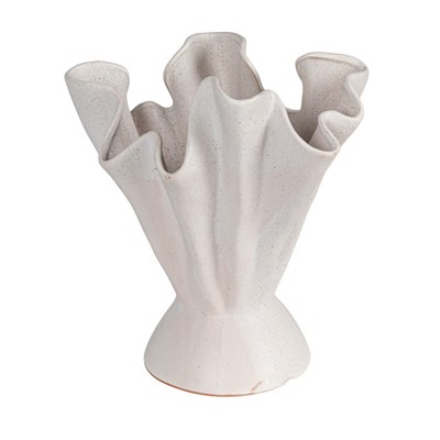 Stoneware Ruffled Vase with Reactive Glaze